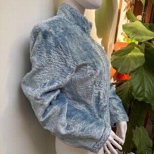 Tsunami Faux Fur Light Blue Zip Crop Jacket M